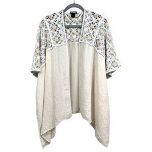 Steve Madden Womens Crochet Lace Kimono Cardigan Cream Boho Beach Cover Up Sz OS